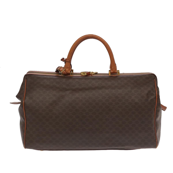 CELINE Macadam Canvas Boston Bag PVC Leather Brown Gold Auth 99360 - Picture 13 of 16